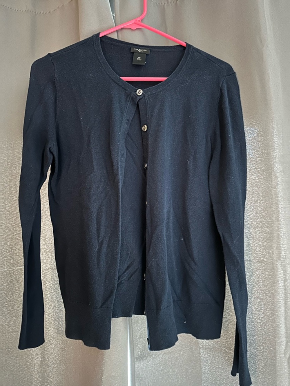 Ann Taylor Navy Round-Neck Button Cardigan